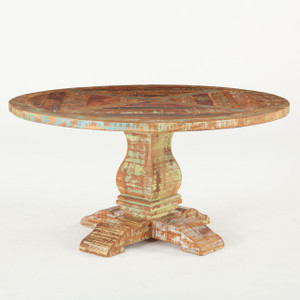 reclaimed dining wood table round pedestal lugo shabby chic