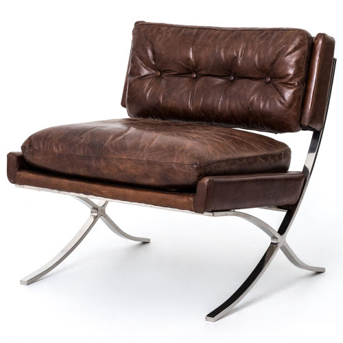 Heathrow Vintage Black Leather Lounge Barcelona Chair Zin Home