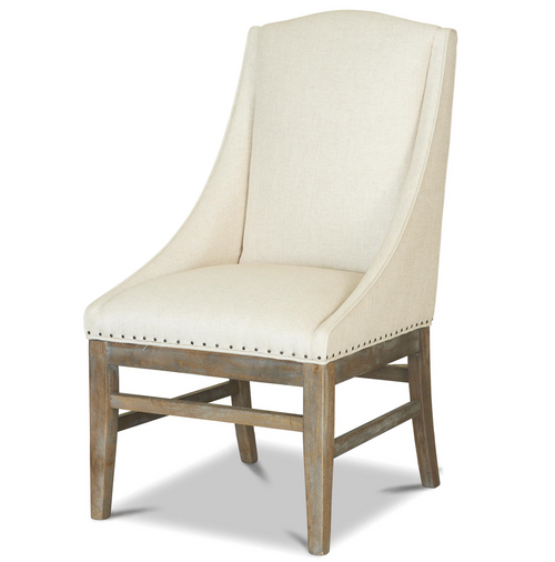 French Oak Nailhead Upholstered Dining Arm Chair | Zin Home Seat and back upholstered in polyurethane.