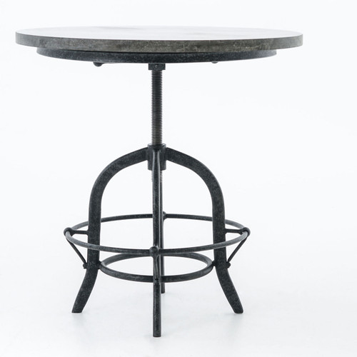 French Industrial Bluestone Top Round Crank End Table Zin Home