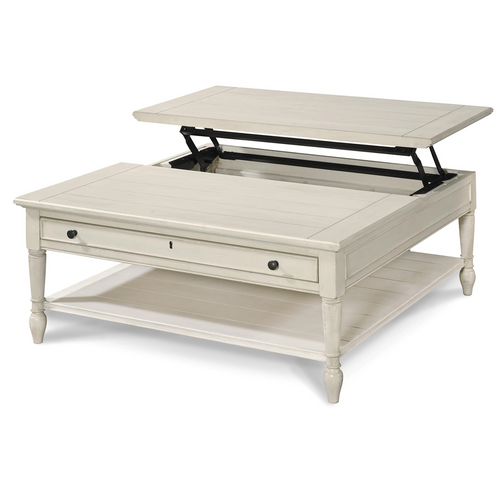 Country Chic White Wood Square Coffee Table With Lift Top