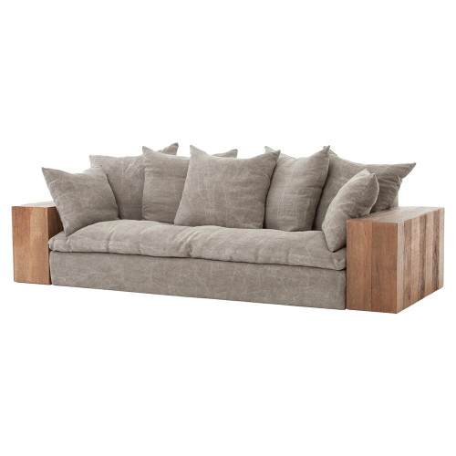 Dorset Industrial Loft Taupe Jute Sofa with Wood Arms Dorset Industrial Loft Taupe Jute Sofa with Wood Arms