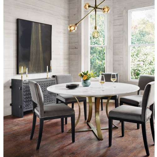 Gage White Marble & Antique Brass Leg Round Dining Table ...