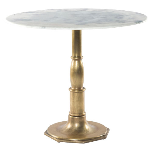 French Bistro White Marble + Brass Pedestal Round Table 36 ...