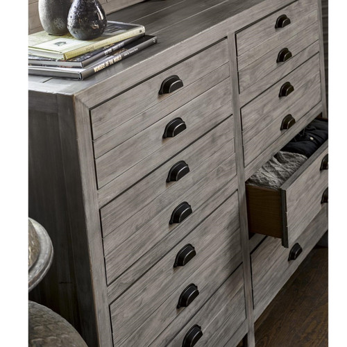 French Printer's Rustic Gray Wood Wide 8Drawer Dresser Zin Home