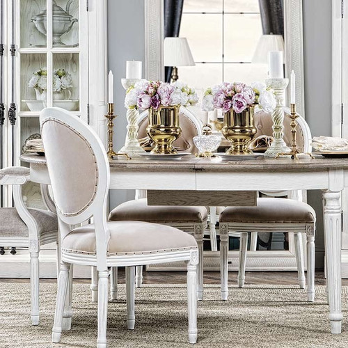 Louis Vintage White Oak Round Dining Side Chair- Linen ... (500 x 500 Pixel)