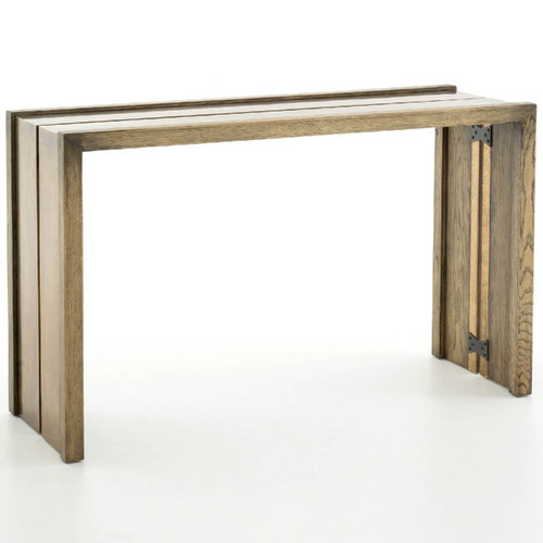 Weaver Antiqued Brass Clad + Oak Wood Console Table 50 ... 48 w johnson console table modern black metal two tone brass cylindrical legs.