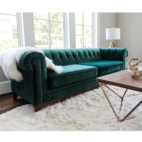 Emerson Emerald Green Velvet Chesterfield Sofa 90" | Zin Home