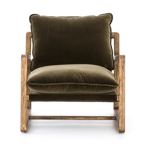 Ava Olive Green Fabric Oak Wood Living Room Arm Chair Zin Home