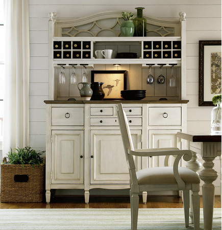 Country-Chic Maple Wood White Kitchen Buffet with Bar ...