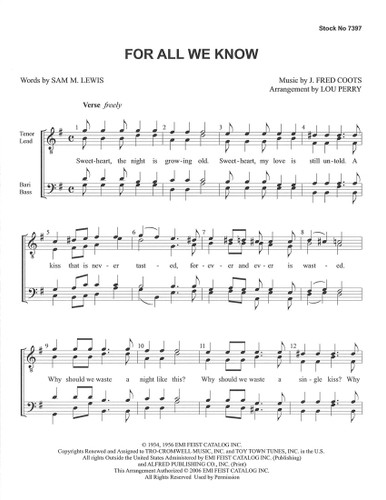 For All We Know (TTBB) (arr. Perry) - Download