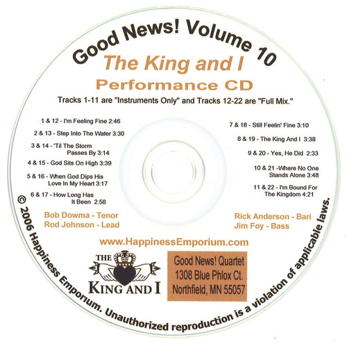 Good News Gospel Learning CD #10 The King and I Performance CD Full Mix and Instruments Only