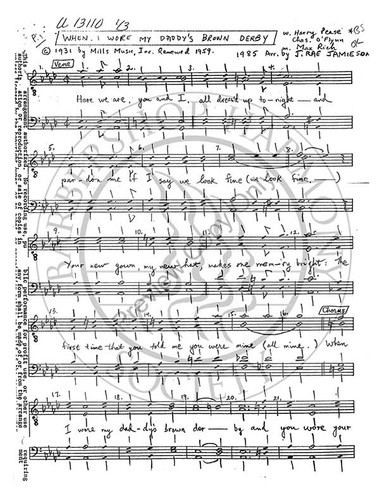 When I Wore My Daddy's Brown Derby 1 (TTBB) (arr. J Rae Jamieson)-UNPUB
