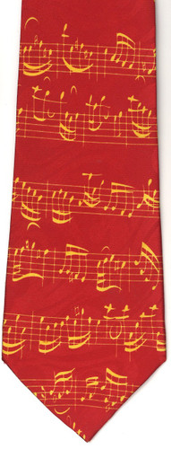 Tie - Gold Notes on Staff (Red)