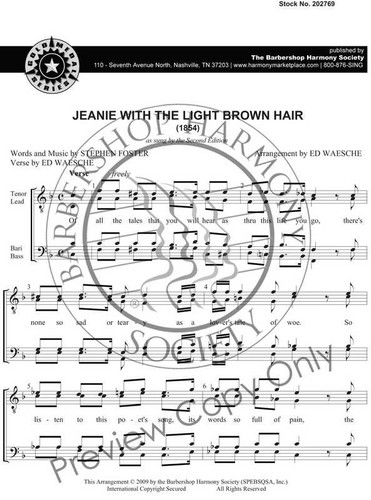 Jeanie With The Light Brown Hair (TTBB) (arr. Waesche)