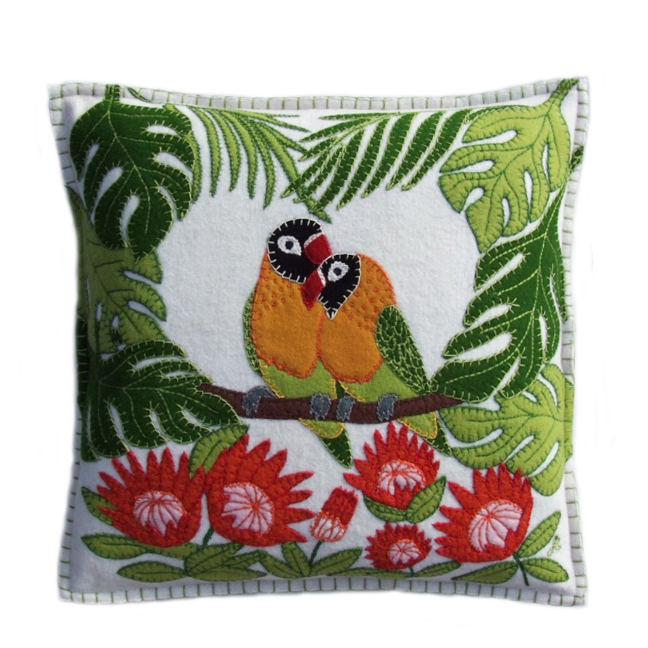 Designer Tropical Love Birds Cream Cushion Jan Constantine