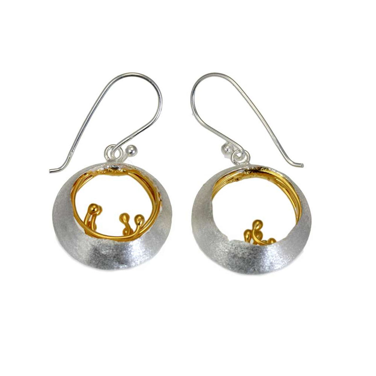 Little Water Feature Gold And Silver Drop Earrings By Christin Christin Ranger Little Water Feature Drop Earrings