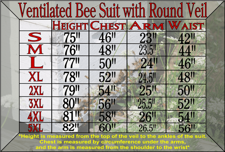 Ventilated Bee Suit Size Chart Ventilated Bee Suit Size Chart