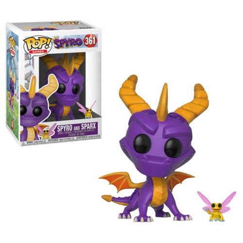Bring the heat with the original roast master, Spyro! From the popular video game series, the purple dragon includes a Pop! Buddy of his dragonfly pal, Sparx. This Spyro the Dragon and Sparx Pop! Vinyl Figure and Buddy #361 come packaged in a window display box. Spyro measures approximately 3 3/4-inches tall Bring the heat with the original roast master, Spyro! From the popular video game series, the purple dragon includes a Pop! Buddy of his dragonfly pal, Sparx. This Spyro the Dragon and Sparx Pop! Vinyl Figure and Buddy #361 come packaged in a window display box. Spyro measures approximately 3 3/4-inches tall