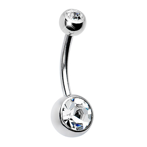 Lex & Lu Steel Curved Barbell Double Cz Gem Navel Belly Button Ring Body Piercing 14 Gauge-Lex & Lu Lex & Lu Steel Curved Barbell Double Cz Gem Navel Belly Button Ring Body Piercing 14 Gauge-Lex & Lu