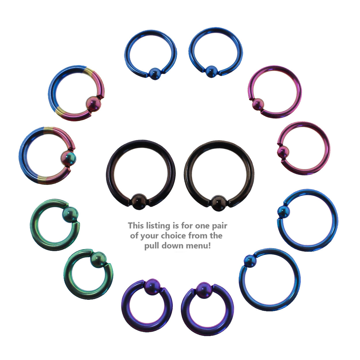 Pair of Titanium Captive Bead Ring CBR Hoop Earrings 1210 Gauge eBay