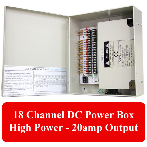 18 Channel CCTV HIgh Power Distribution Box 12VDC 20 Amp 18 Channel CCTV HIgh Power Distribution Box 12VDC 20 Amp