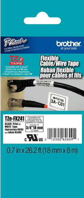 Brother TZE-FX241 3/4 In. Black on White Flexible P-touch Tape Brother TZE-FX241 3/4 In. Black on White Flexible P-touch Tape