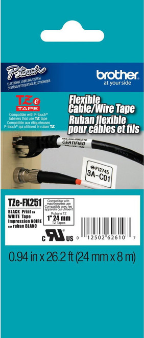 Brother TZE-FX251 1 In. Black on White Flexible P-touch Tape Brother TZE-FX251 1 In. Black on White Flexible P-touch Tape