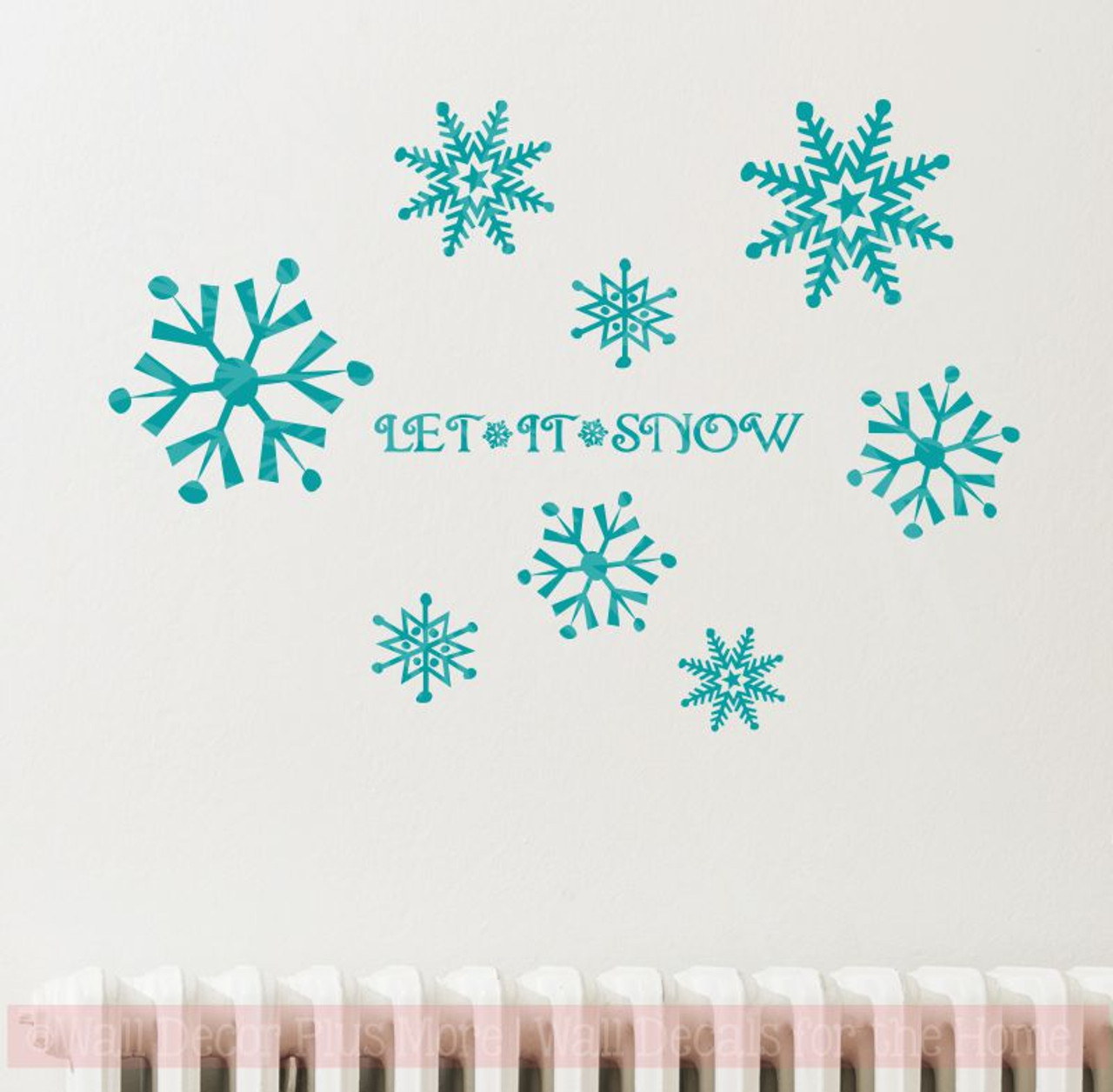 Snowflake Winter Decal Sticker Set with Let It Snow Lettering