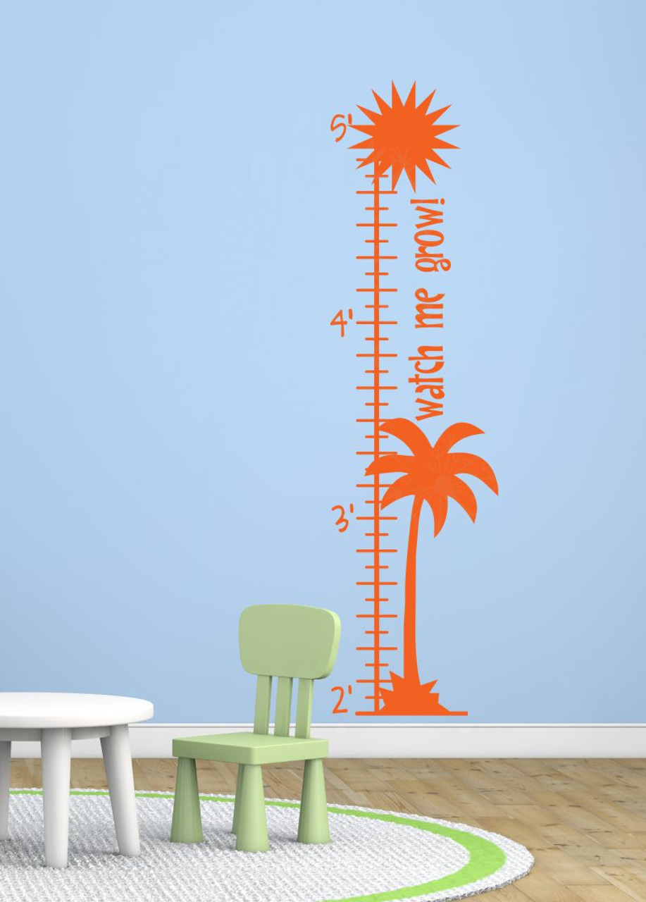 Palm tree growth chart beachy wall art decal sticker for kids room d cor