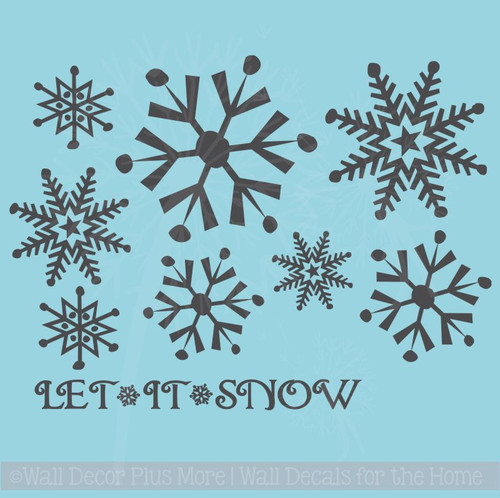 Snowflake Winter Decal Sticker Set with Let It Snow Lettering