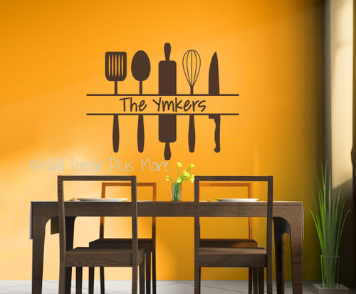 personalized kitchen wall art custom name with utensils wall decal