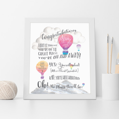 Dr Seuss Graduation Congratulations - Personalised Print in Pink Dr Seuss Graduation Congratulations - Personalised Print in Pink