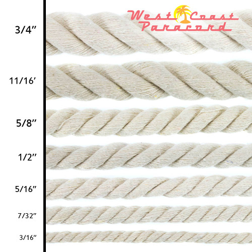 original cotton rope multiple sizes west coast paracord rope size chart