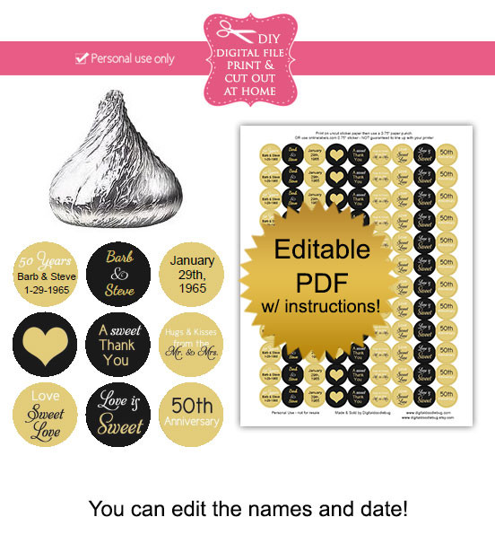 50th anniversary printable wedding candy stickers editable PDF