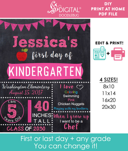 Editable Pink School Sign Printable Poster