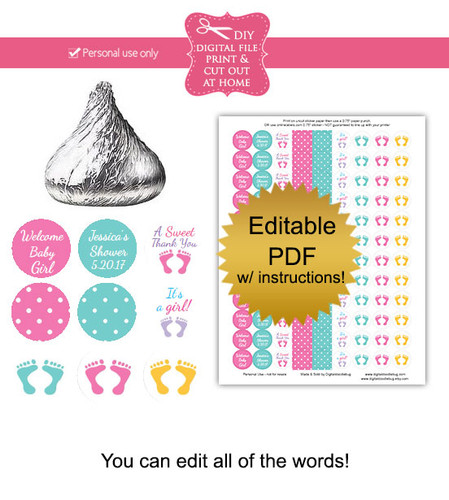 Baby Girl Footprint Printable Stickers