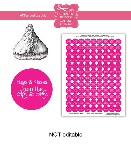 Pink hugs & kisses Printable Candy Stickers