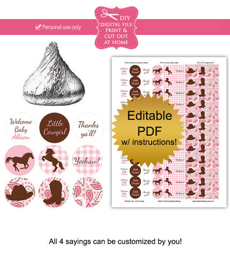 Cowgirl printable baby shower stickers