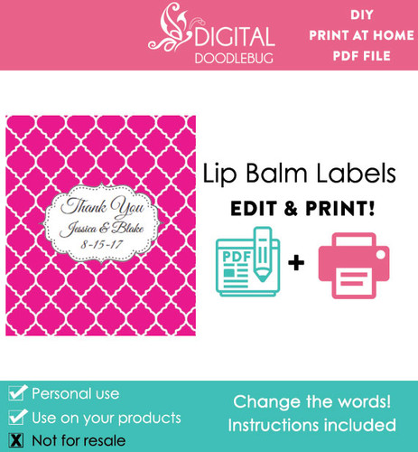 Pink Quatrefoil Printable Lip Balm Labels