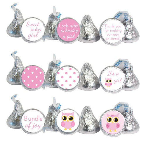 Pink Owl Mini Candy Stickers Baby Shower Favors 108 Labels