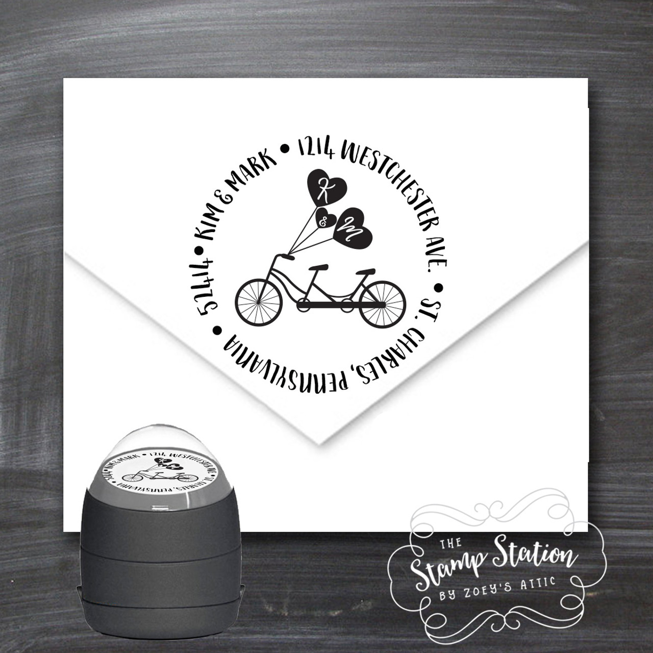 return address round ink stamp couple first names and initials self