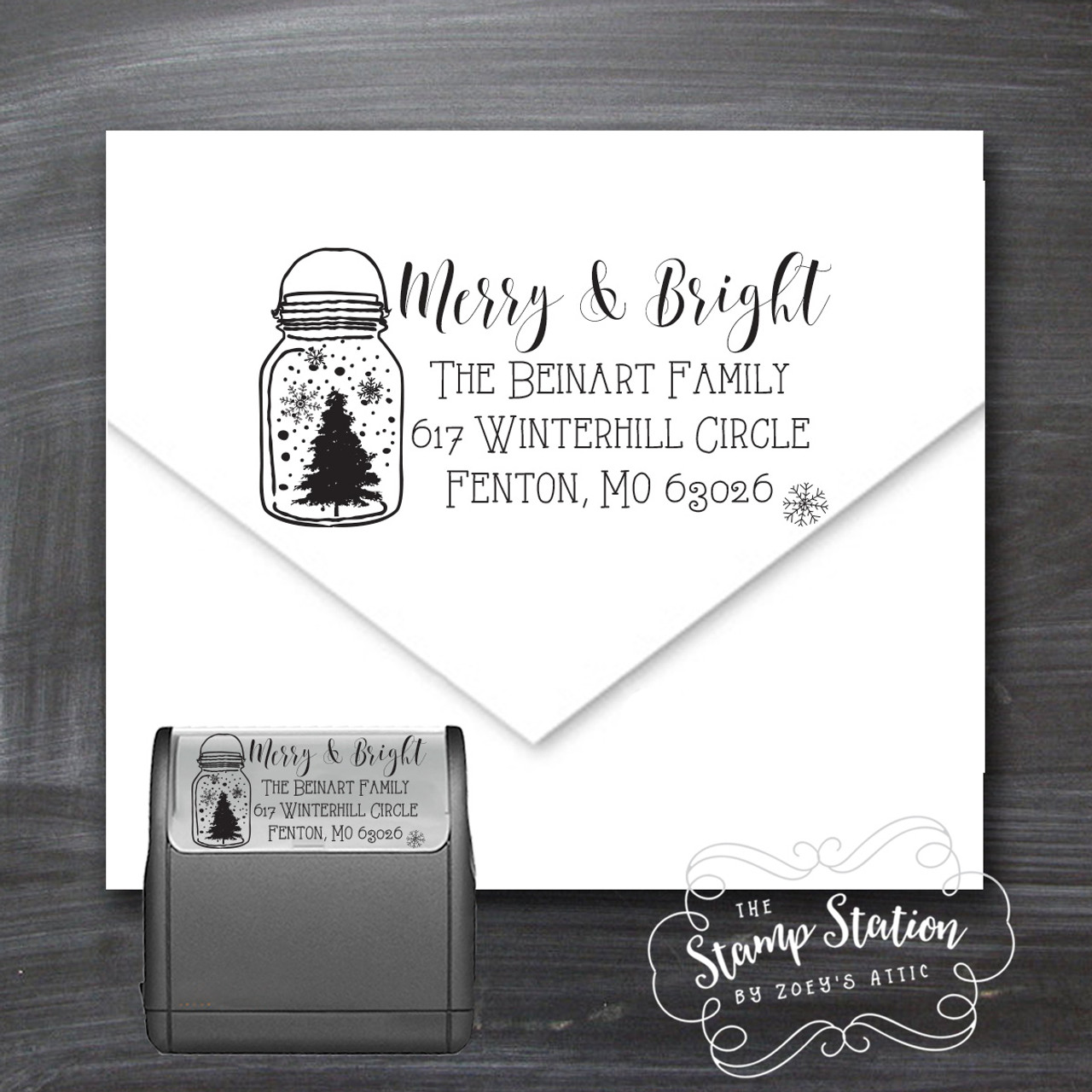 mason jar christmas card return address self inking stamp
