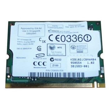 381583-001 HP Mini PCI IEEE 11MBps 802.11b/g Wireless LAN (WLAN) Network Interface Card 381583-001 HP Mini PCI IEEE 11MBps 802.11b/g Wireless LAN (WLAN) Network Interface Card