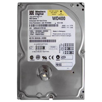 WD400AB-00CMB0 Western Digital 40GB 5400RPM ATA 100 3.5 2MB Cache Caviar Hard Drive WD400AB-00CMB0 Western Digital 40GB 5400RPM ATA 100 3.5 2MB Cache Caviar Hard Drive