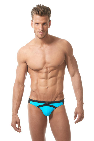 Aqua/Black - Gregg Homme Sea Reef Swim Brief 151303 - Front View - Topdrawers Swimwear for Men Aqua/Black - Gregg Homme Sea Reef Swim Brief 151303 - Front View - Topdrawers Swimwear for Men