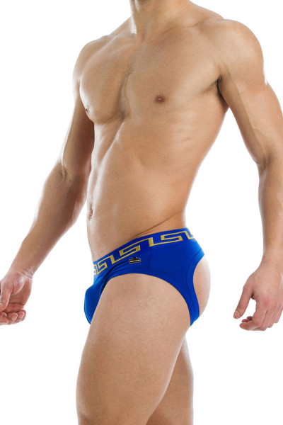 Blue - Modus Vivendi Meander Bottomless Brief 11611 - Side View - Topdrawers Underwear for Men Blue - Modus Vivendi Meander Bottomless Brief 11611 - Side View - Topdrawers Underwear for Men