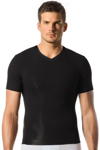 Black - Leo Sports Compression V-Neck Tee 35014 - Front View - Topdrawers Underwear for Men Black - Leo Sports Compression V-Neck Tee 35014 - Front View - Topdrawers Underwear for Men