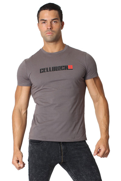 Grey - CellBlock 13 Original Logo Tee CBS077 - Front View - Topdrawers Menswear Grey - CellBlock 13 Original Logo Tee CBS077 - Front View - Topdrawers Menswear