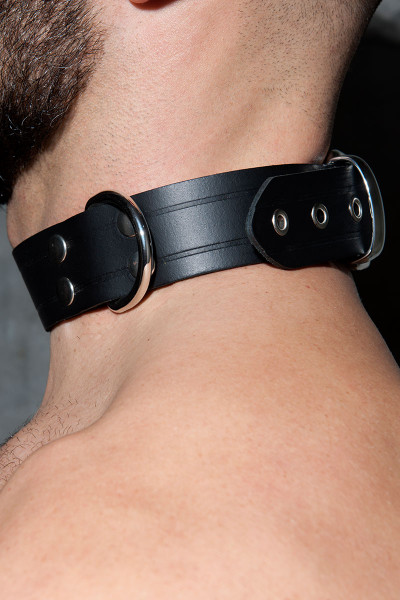 21 Silver - Addicted Fetish Leather Collar ADF44 - Side View - Topdrawers Underwear for Men 21 Silver - Addicted Fetish Leather Collar ADF44 - Side View - Topdrawers Underwear for Men